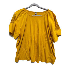 Old Navy Gold mustard Casual Swing Tee Top embroidered sleeve womens 3x‎ boho